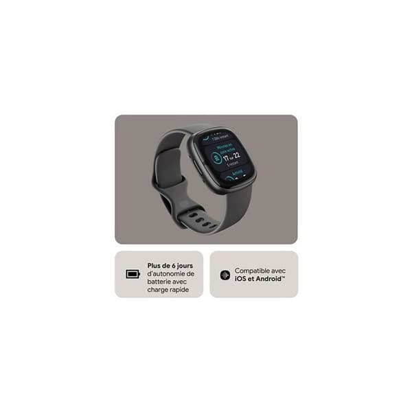 Smartklocka - FITBIT - SENSE 2 - Svart - Hälsokontroll - Batteritid 6 dagar