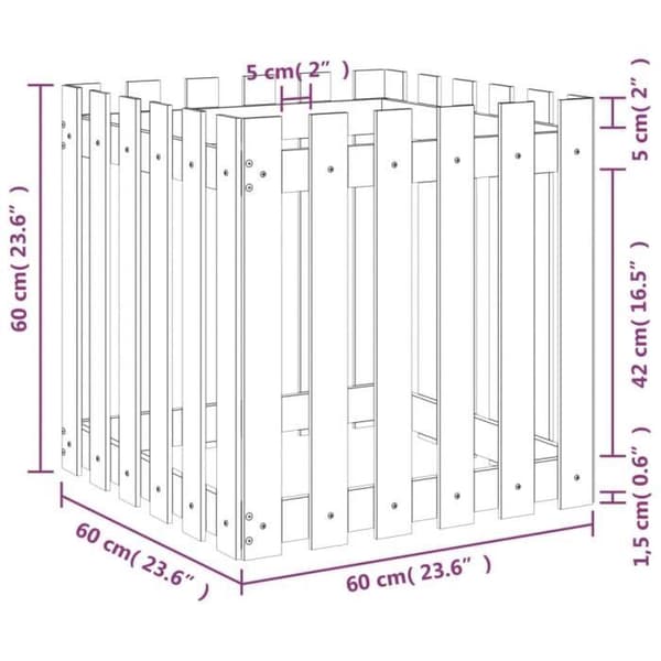 vidaXL Planteringsmaskin med staketdesign 60x60x60 cm Solid Douglas 832460