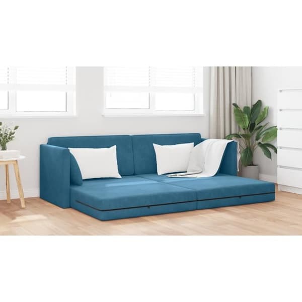 Sängsoffa på golvet 2 i 1 Blå 213x144x60 cm Sammet