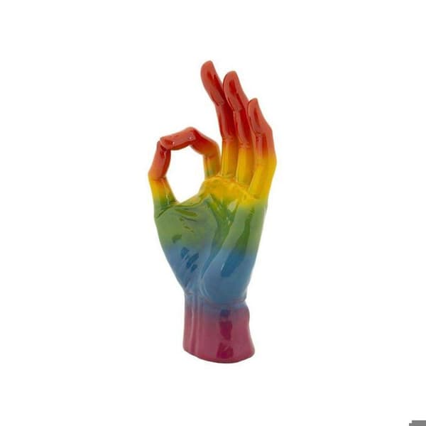 Statuett hand i polyresin Rainbow OK