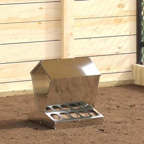 Metallfoderautomat för höns - vidaXL - 40x40x45 cm - Silver - Galvaniserat stål - Kapacitet 5 kg