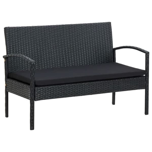 vidaXL 4-delad trädgårdsset med kuddar Poly Rattan Black