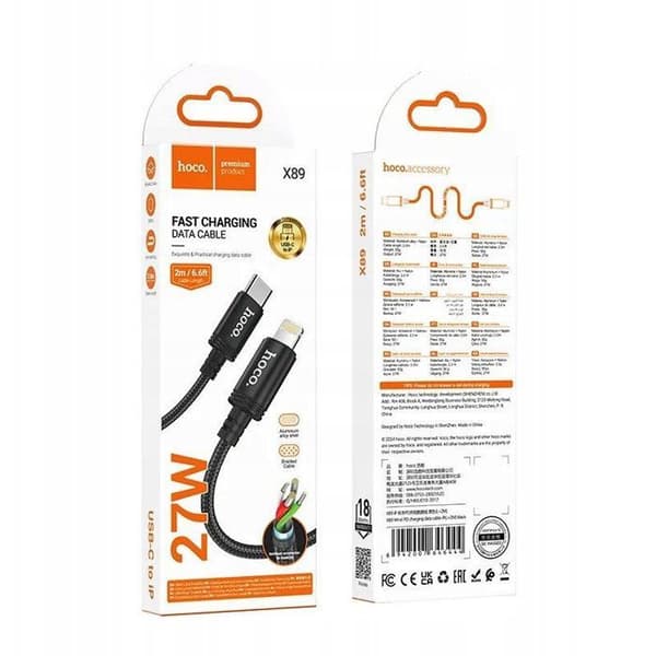 USB-C till Lightning-kabel - HOCO - X89 - PD 27 W - 2 m - Svart