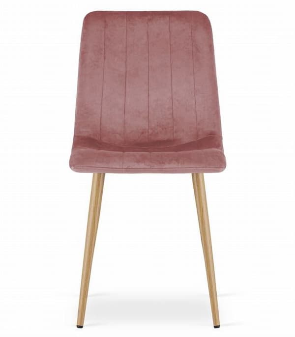 Pack med 3 LAVA sammetstolar - matrum, sovrum, kök, retrostil, metallben i träfärg, ROSA