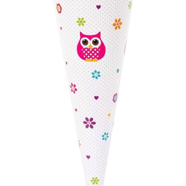 Goldbuch Cornet Schultüte 35 cm för flicka - Rosa/Vit, ugglemotiv