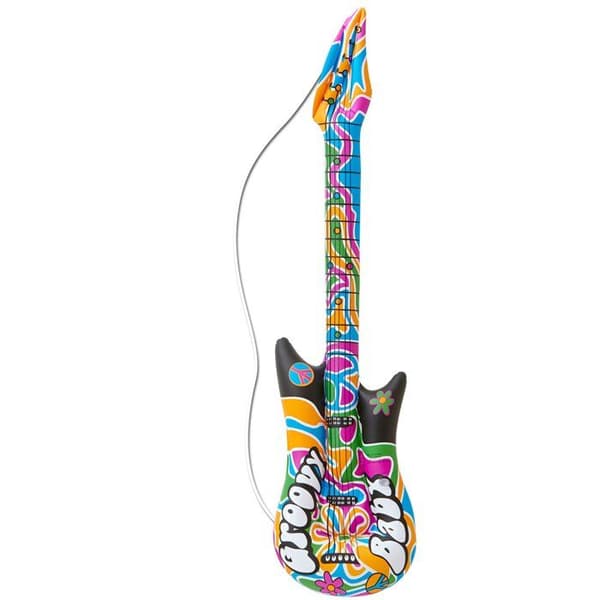Accessoar - WIDMANN - Uppblåsbar gitarr hippie - 105 cm - Flerfärgad - För barn