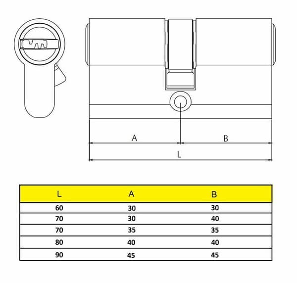 Högsäkerhetscylinder - YALE - CS10 - Messing - 30 x 40 mm - Dubbelkoppling