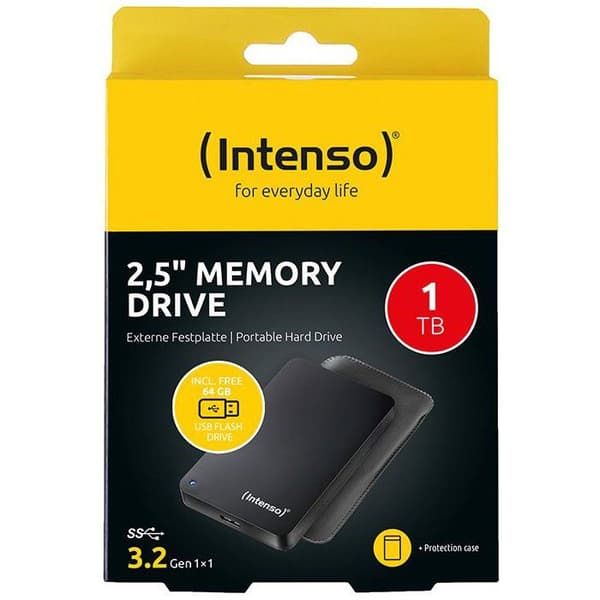 Bärbar 2,5" hårddisk - HDD 3.2 + USB - INTENSO - 1 To + 64 Go