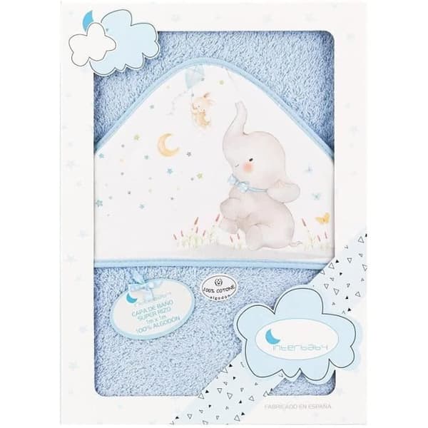 Interbaby elefantbadkappa 100 x 100 cm bomull vit/blå