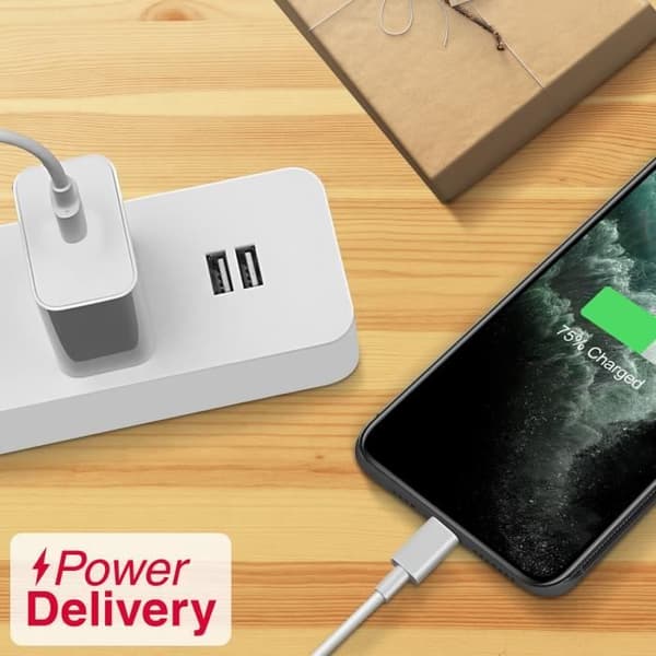 USB Typ C till Lightning 2M Laddnings- och synkroniseringskabel Maxlife Vit