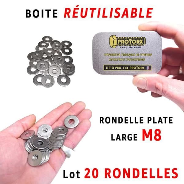 Rondell M8 - PROTORX - Rostfritt Stål A2 - Förpackning med 20 - Diameter 8,4mm - Bred