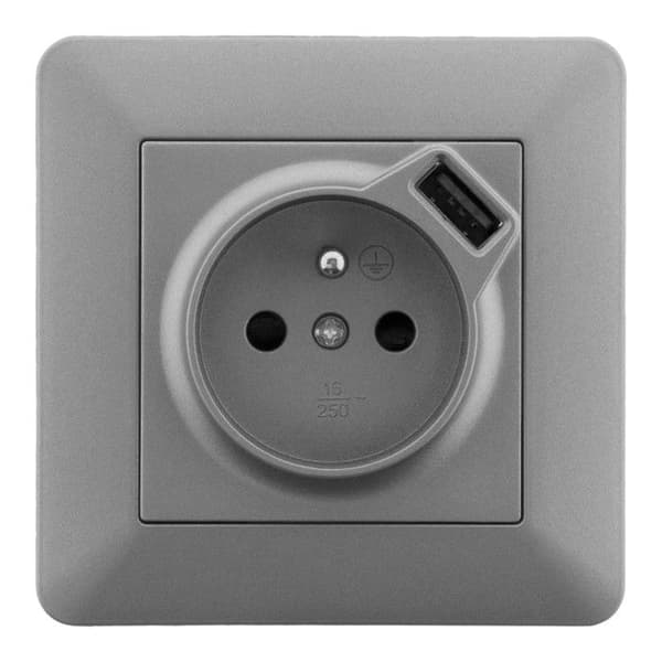 Prise 2P+T + USB 2,4A Artezo - titan - Zenitech