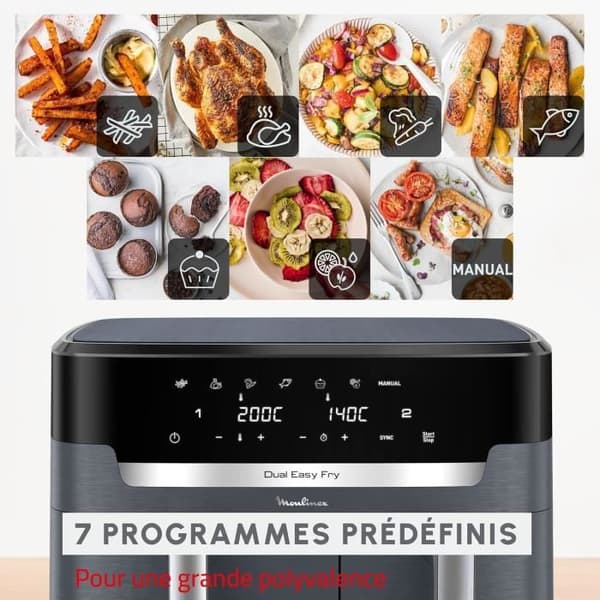 Luftfritös - MOULINEX - Dual Easy Fry XXL - 11L - 7 program - Grå Java-peppar