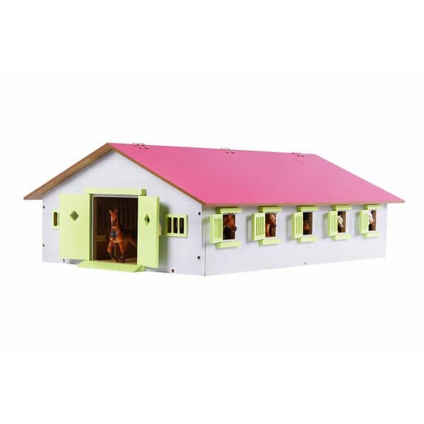 Kids Globe Häststall med 9 hårboxar 1:232 Rosa 610188