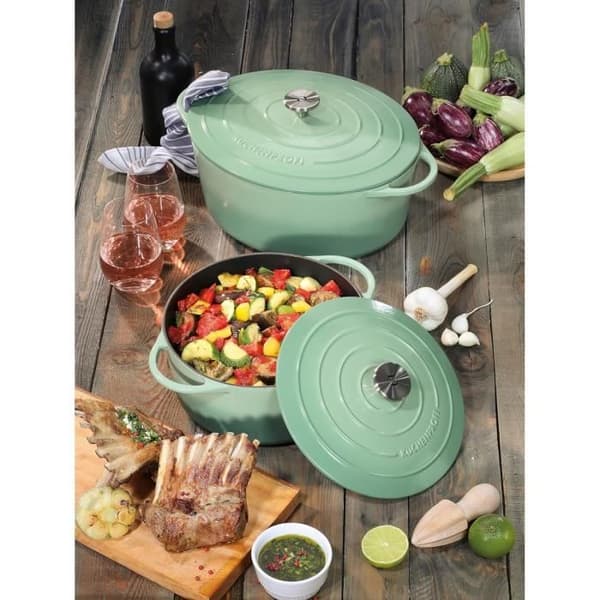 Küchenprofi oval gjutjärnsgryta med lock Jade 35 cm