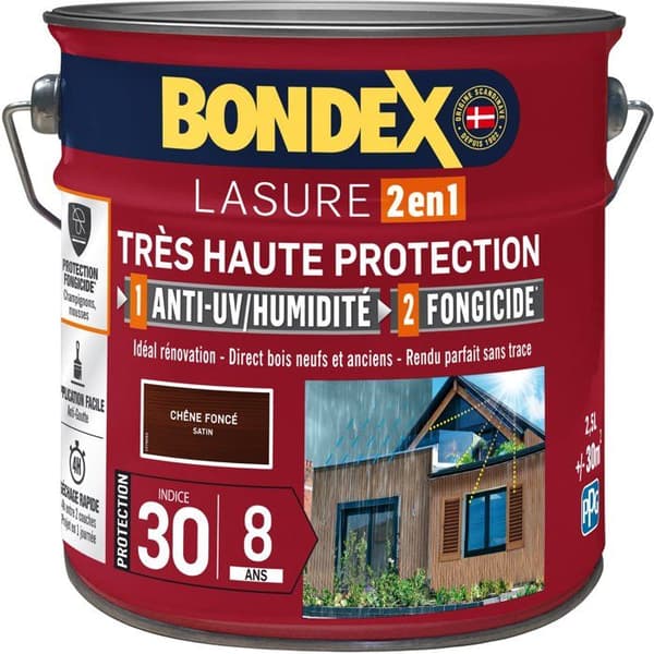 BONDEX - 8 års bets - Index 30 - Mörk Ek - Satin - 2,5L