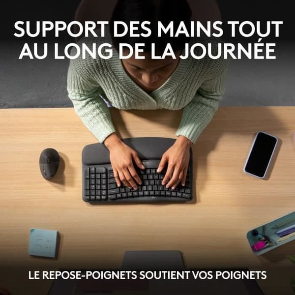 Tangentbord - Trådlöst - Logitech - Wave Keys - AZERTY - Ergonomisk - Handledsstöd