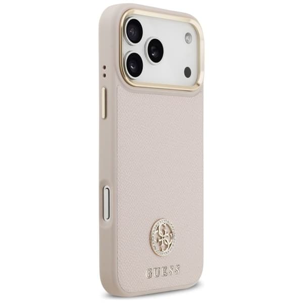 Coque Guess Grained Strass Logo MagSafe för iPhone 17 Pro Max - Rosa