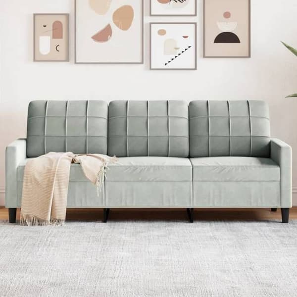 vidaXL 3-sitssoffa Ljusgrå 180 cm Sammet 4007634