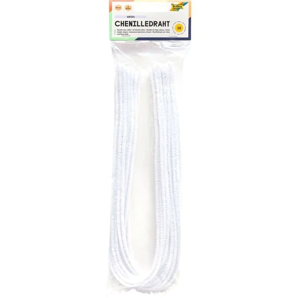 Chenilletråd - Folia - Paket med 10 - Vit - Diameter 8 mm - Längd 50 cm