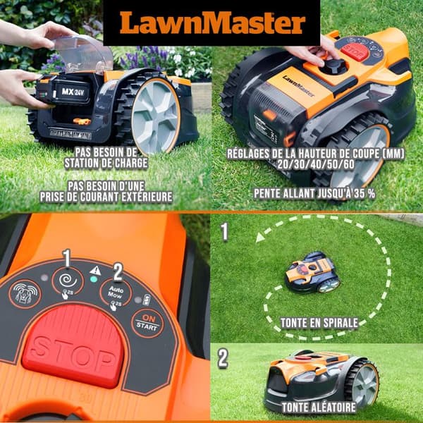 Robotgräsklippare autonom - LAWNMASTER - VRM16 - 24 V - 16 cm - Trådlös perimeter