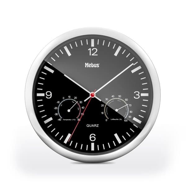 Väggklocka - Mebus - 56731 - Termometer - Hygrometer - Svart urtavla