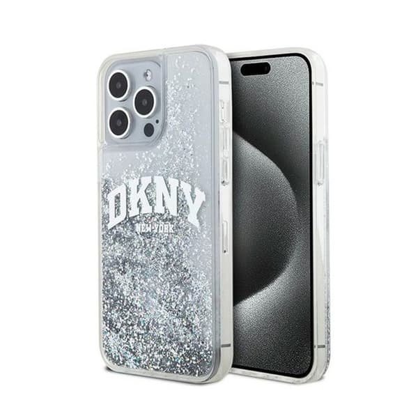 Mobilskal - DKNY - iPhone 15 Pro - Vit - Flytande glitter - Mjuk