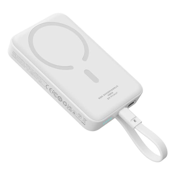 Batteri extern - BASEUS - Magnetisk Mini - 10000 mAh - 30W - USB-C, Lightning - Vit