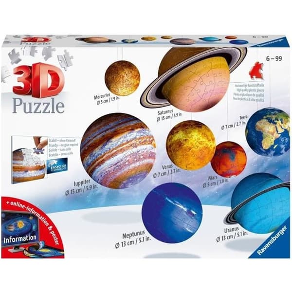 3D Pussel Solar System - Ravensburger - 8 planeter - 522 bitar - Från 6 år gammal