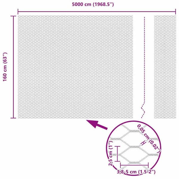 vidaXL Hexagonal stängsel Silver 1,6 x 50 m Galvaniserat stål 42005734
