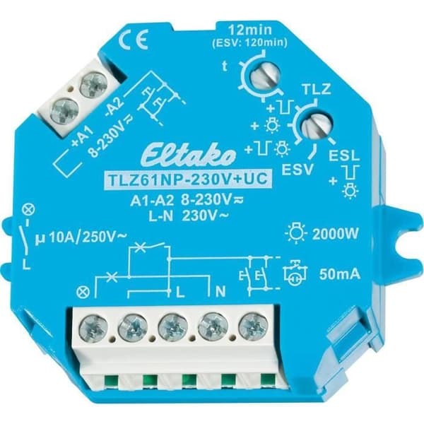 Trapphustimer TLZ61NP-230V+UC Eltako - Vit - Tryckknapp med justerbar timer