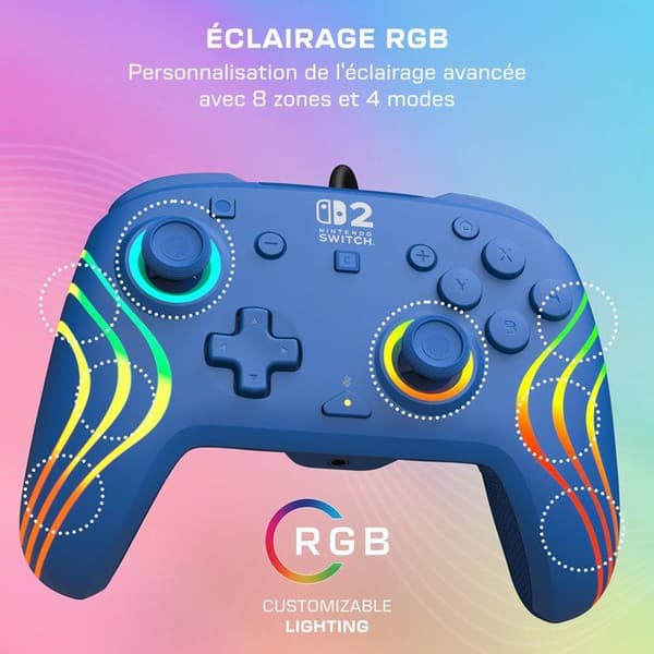 Manette Gaming med kabel RGB - TURTLE BEACH - Afterglow Wave för Nintendo Switch 2 - Blå
