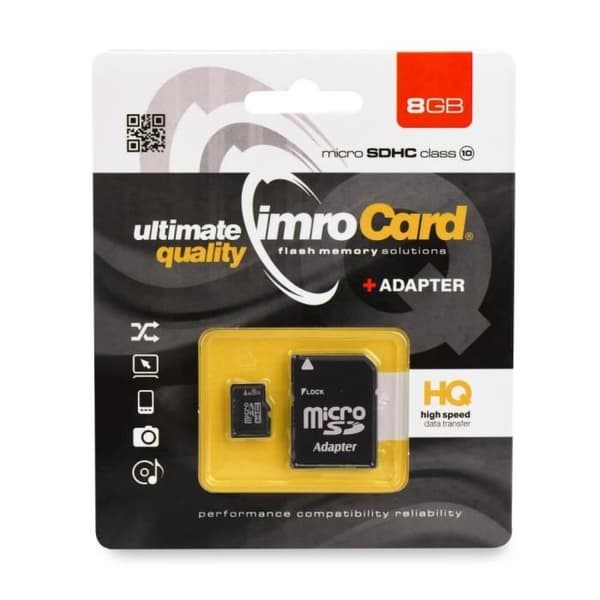 MicroSD-minneskort - IMRO - 8 GB - Klass 10 - Med SD-adapter - TransFlash