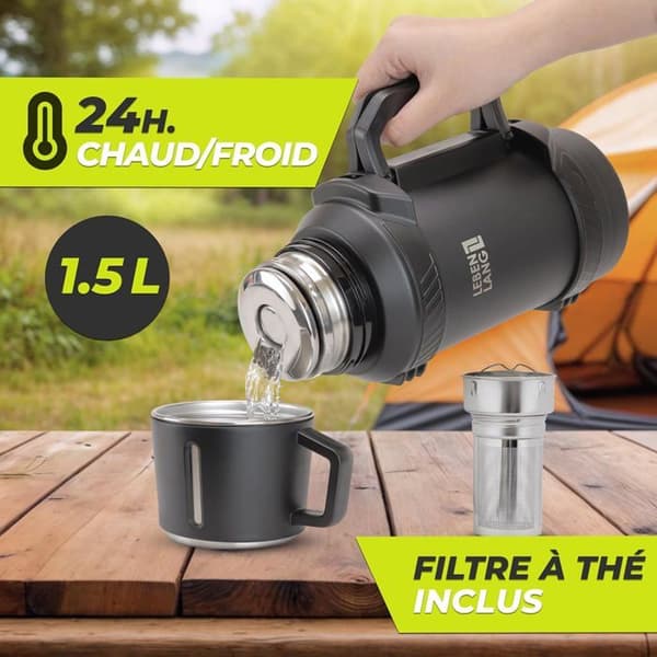 LEBENLANG Termos kaffe inox 1,5 L — 24h varm/kall, mugg, sil & rem