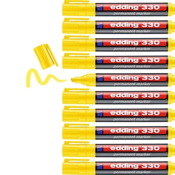 Permanent marker - EDDING - 4-330005 - Gul - Förpackning 10 - Sned spets