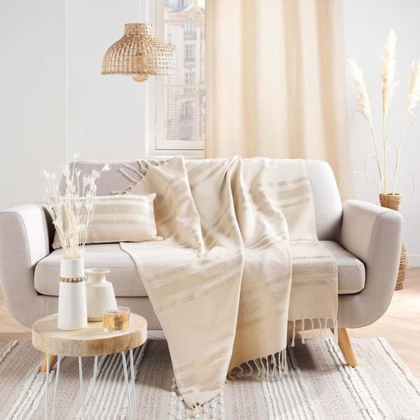 Fransig Jacquardpläd "Doreline" 125x150cm Beige