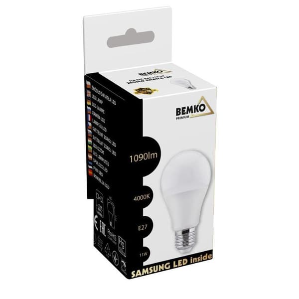 LED-lampa - BEMKO - A60 - 11W - 1090lm - 4000K - E27