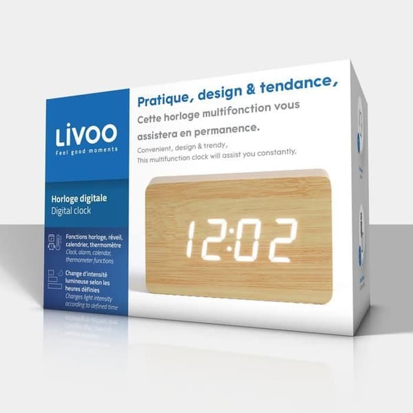 LIVOO - Digitalklocka i trälook - RV150BC