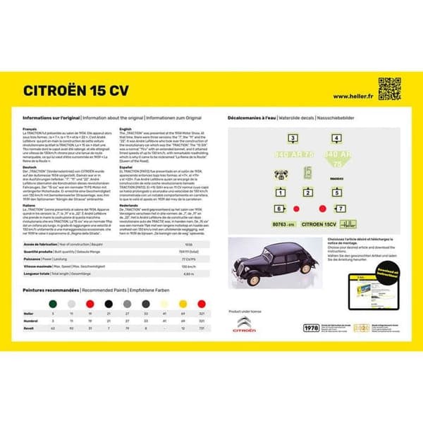 Plastmodell - NO NAME - CITROEN 15 CV - 158 stycken - Interiör - Blandat