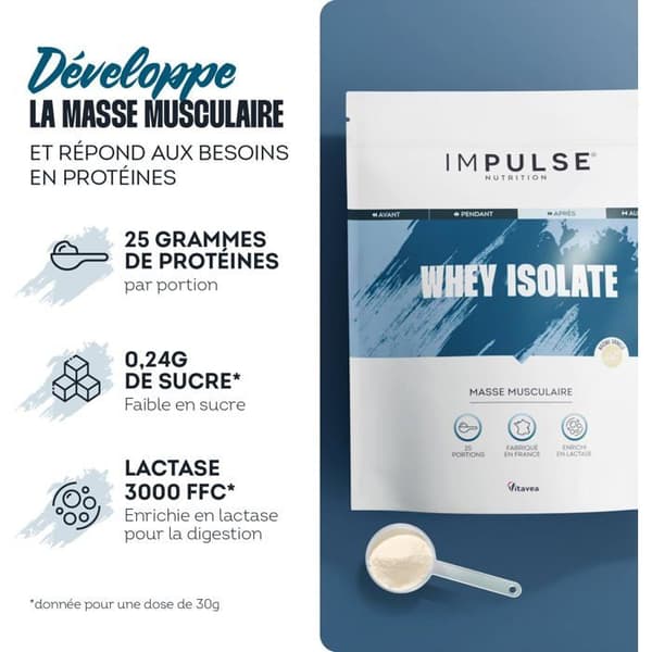 Whey Isolate Impulse Nutrition 750g - Proteiner och BCAA - Lågt sockerinnehåll