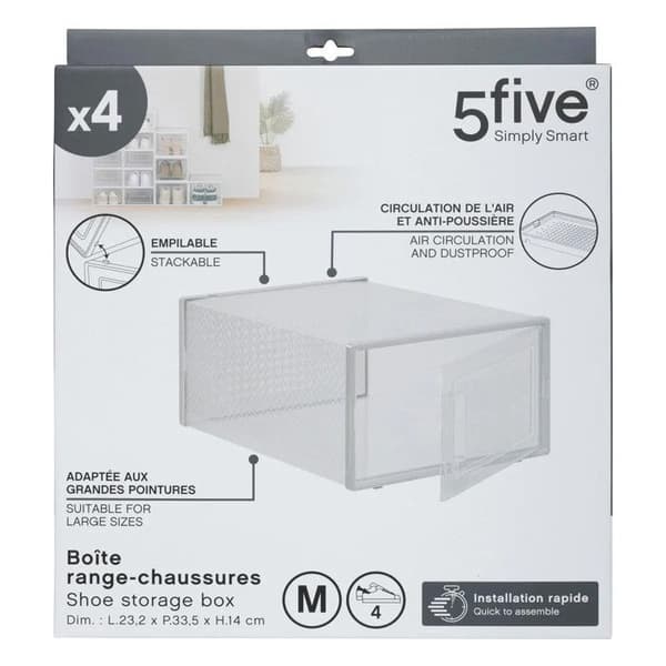 Set med 4 plastskoförvaringslådor M - 5 five simply smart