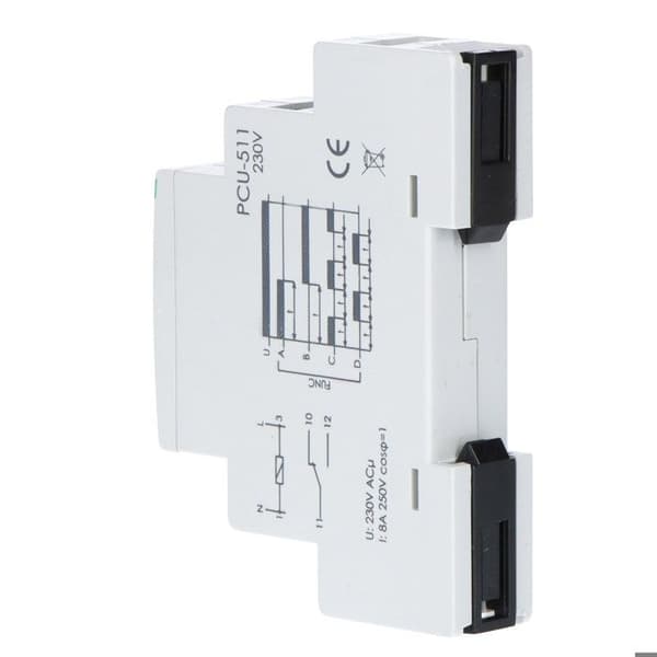 Tidsrelä multifunktion PCU-511, kontakter: 1P, U=230V, I=10A, 1 modul