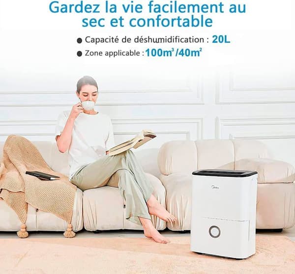 Avfuktare - MIDEA - Mod.MDDF-20DEN7-QA3 - 20 L - Tyst 41 dB - Programmerbar 24 h