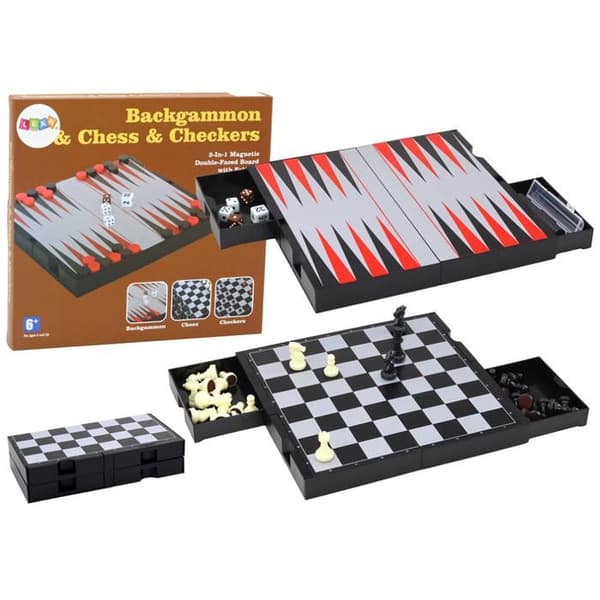 3-i-1 Spelset Magnetisk Bräda Schack Dam Backgammon