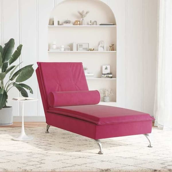 vidaXL Bäddsoffa med massagedyna i vinröd sammet, lång soffstol, vilstol för sovrum, 379454