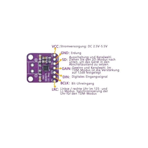 I2S 3W DAC-dekodare - GERUI - MAX98357 - 4-pack - Kompatibel med Raspberry Pi ESP32