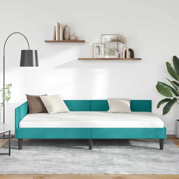 vidaXL Hörnsäng Turquoise 90 cm x 190 cm Sammet 42016152