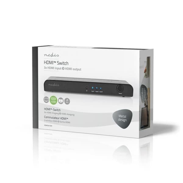 HDMI-switch - Nedis - VSWI3473AT - 3 portar - 4K@60Hz - Fjärrkontroll - Metall