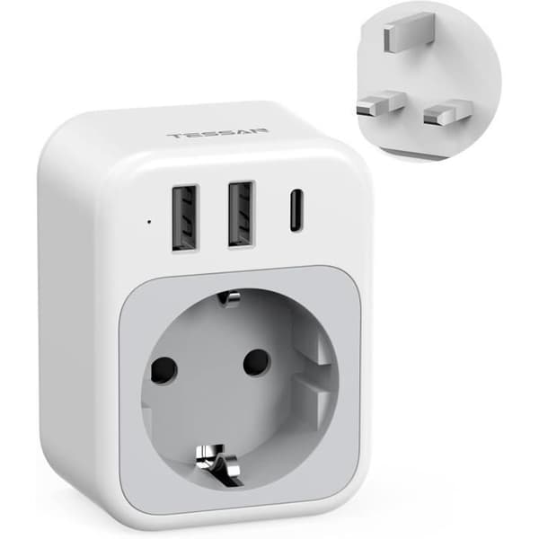TESSAN Engelsk Kontaktadapter 4 i 1 med USB C och 2 USB A