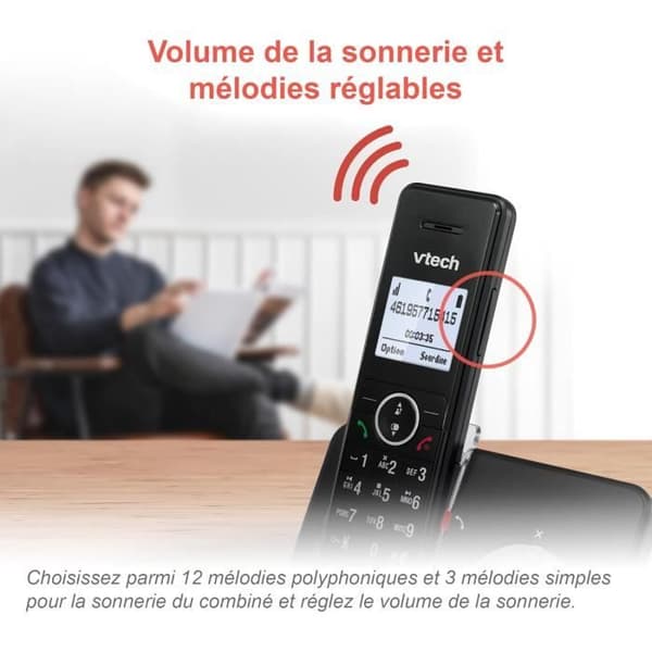 Trådlös telefon DECT - VTECH - MS3050 - Samtalsblockering - Svarare - Volymförstärkare